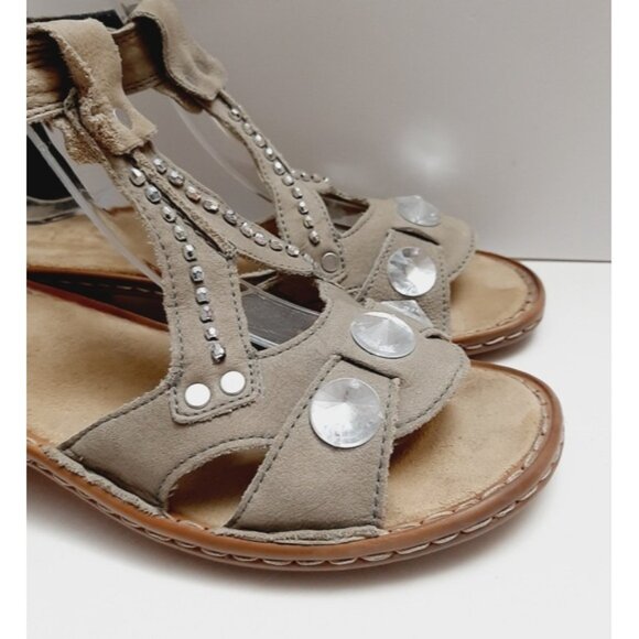 RIEKER \ Studded Gem Low Heel Open Toe Sandal Ankle Strap Taupe Gray Eur 37 US 6 - Picture 3 of 15